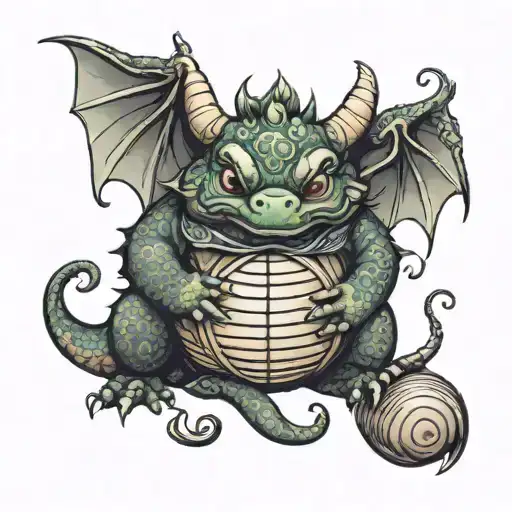 Cute Chubby Baby Dragon With Japanese Lantern