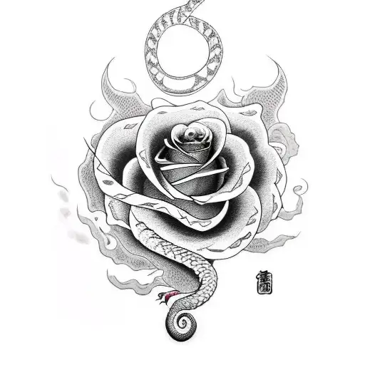 A Rose With An Ace Of Spades And A Snake