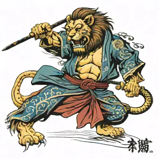Lion Fighting A Samurai
