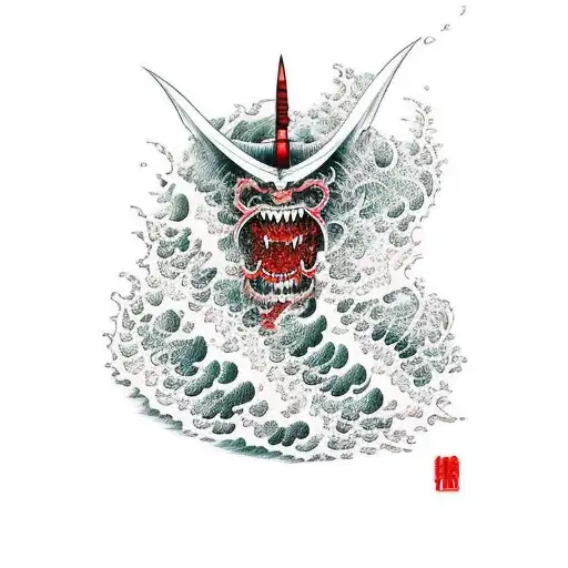 An Oni Demon Surfing A Wave