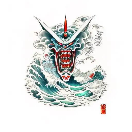 An Oni Demon Surfing A Wave