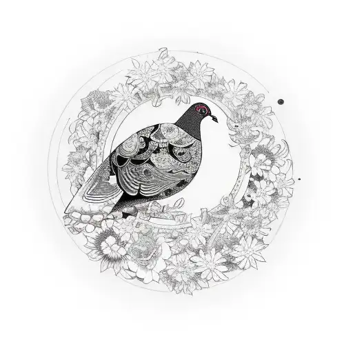 Pigeon In A Circle Of Flowers