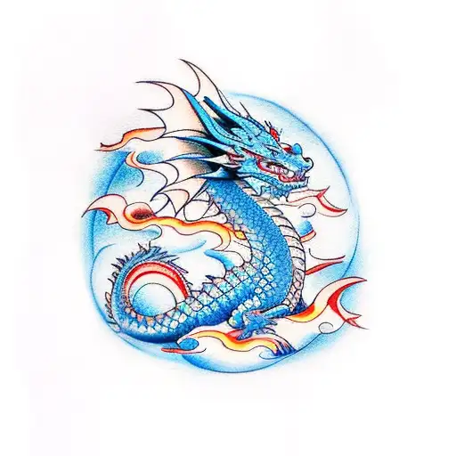 Dragon In Light Blue Fire