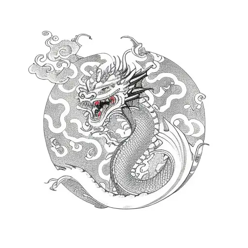 Dragon With Oni And Flowers