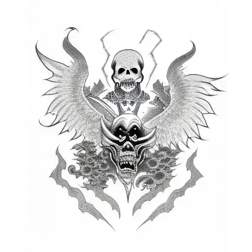 Grim Reaper And Crow With A Dragon Face