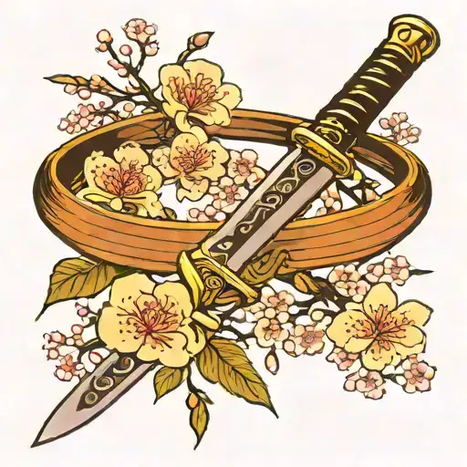Katana Sword And Cherry Blossoms