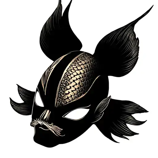 Kabuki Mask With Pieces Koi Fish Swiming