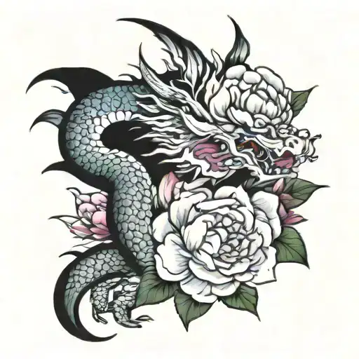 Dragon With Peony Flower Sleev