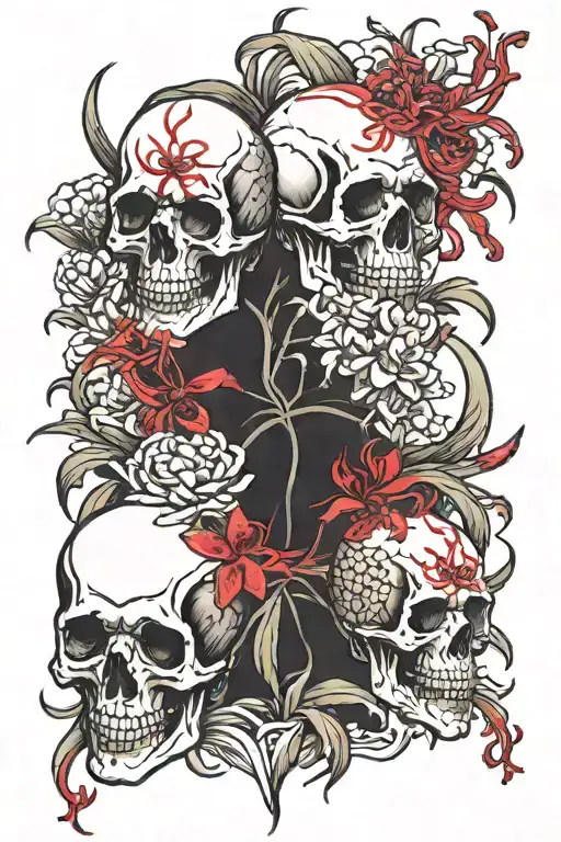 Skulls And Red Spider Lily