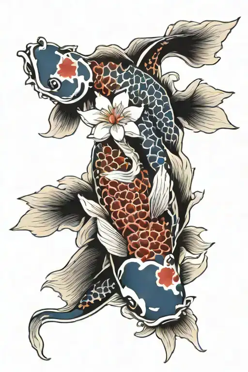 Koi Fish Lotus Flowers