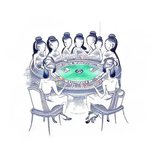 A Group Of Elegant Women Playing Poker Surrounded By Smoke And Neon Lights