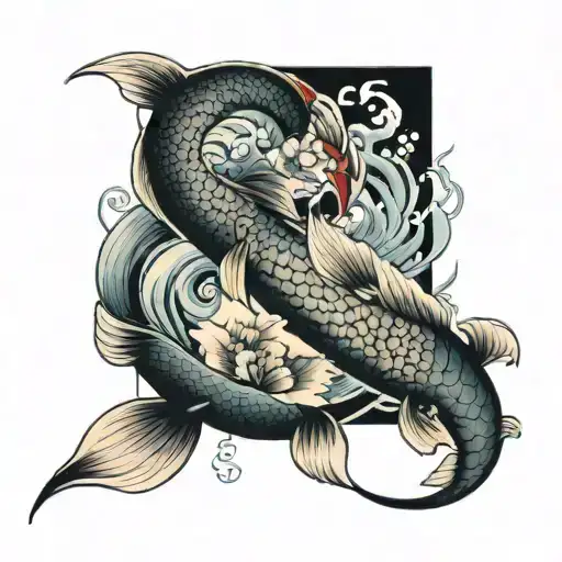 Back Tattoo With Flowers Waves And Koi Fish