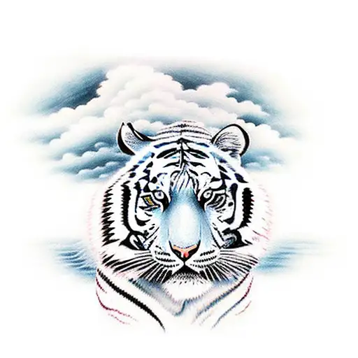 Tiger With Clouds And Water