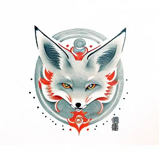 Kitsune Fox With Japanese Kanji Of The Word 'Bravery'