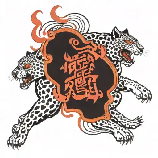 A Tattoo Design Combining A Jaguar And A Wolf In A Fierce Battle Scene