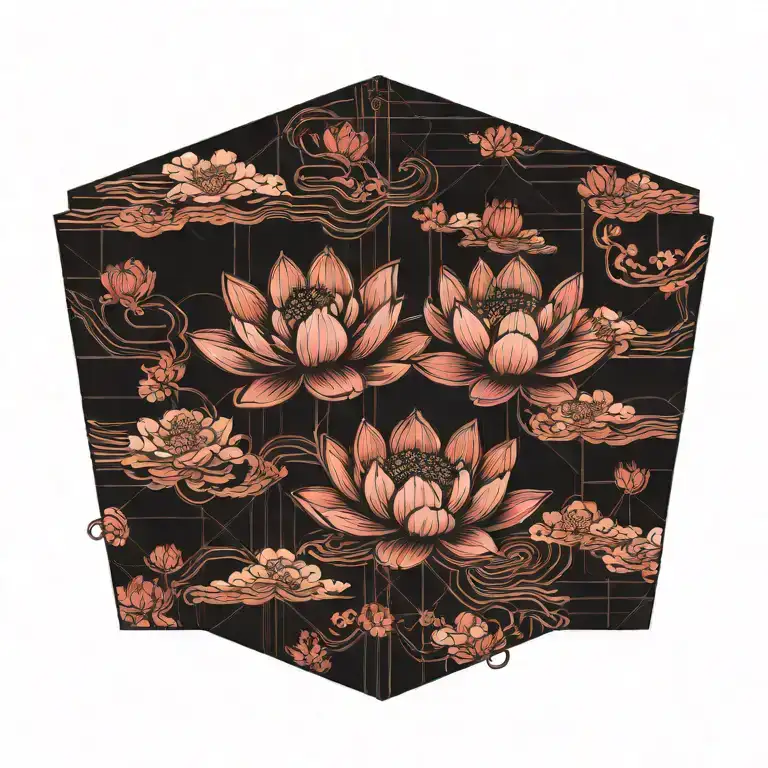 Lotus Flower Geometric Black Flowers Floating Symetrical Grid Lines Falling Clouds Storm
