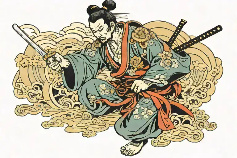 Samurai Flipping Off Building