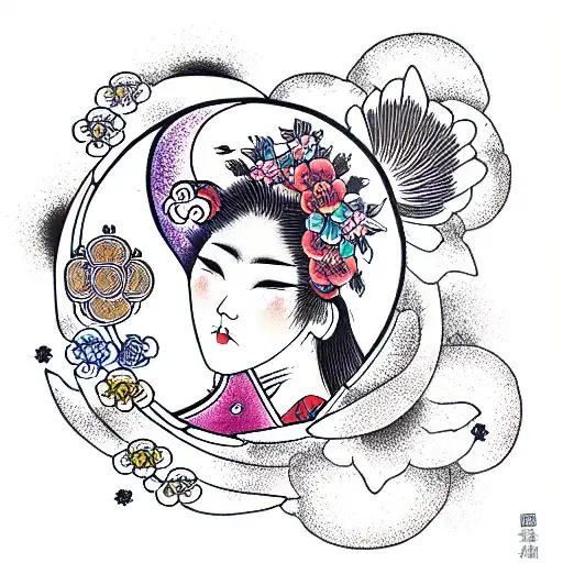 Virgo Maiden With Moon And Flowers