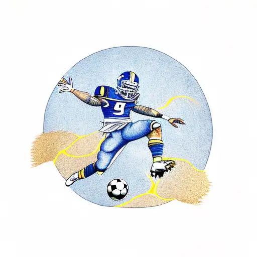A Football Player Kicking A Golden Ball Into The Vastness Of Space