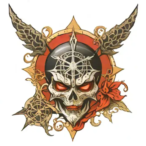 Diablo Huma Mask Merging With A Compass Rose Symbolizing Travel
