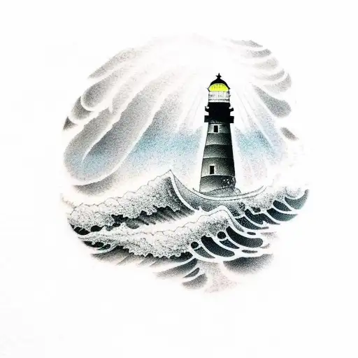 Lighthouse On Rocks With Stormy Sea
