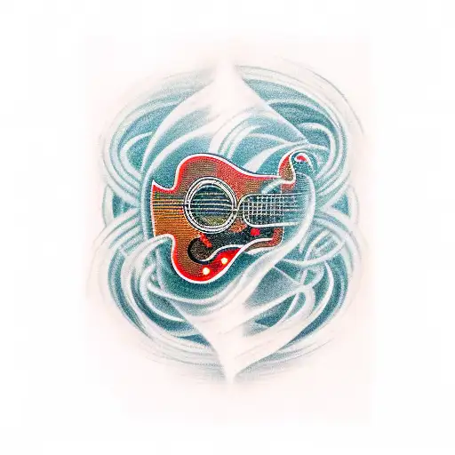 A Vintage Car With Guitar Strings Forming The Smoke From Its Exhaust