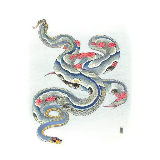 Snake Twisted Around Flowers