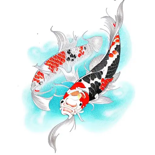 Koi Fish With Floral Background