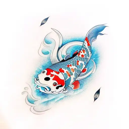 Koi Fish With Floral Background