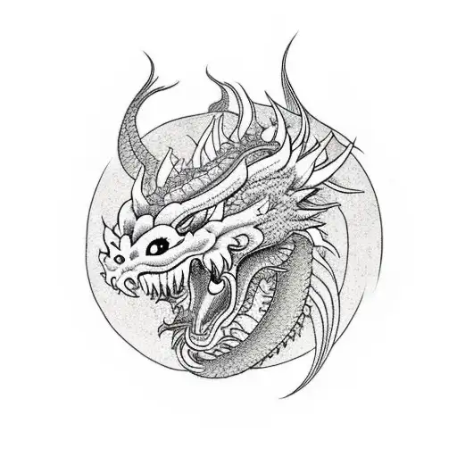 Dragon With Peonies Growing Out Of Head