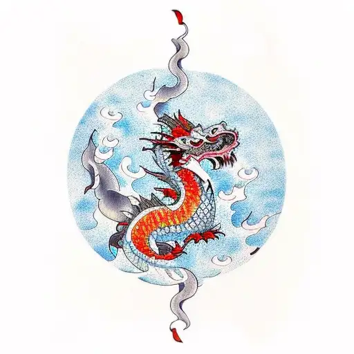 Dragon And A Koi Fish And Cherry Blossoms