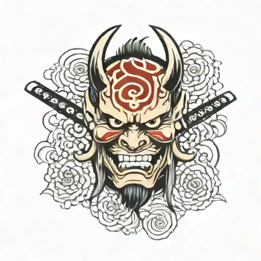 Oni Mask With Katana Sword Going Vertically Each Chakra