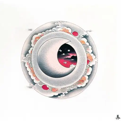 A Half Moon With Clouds Behind It