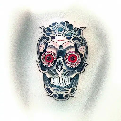 Face For Half A Person By Half A Skull Who Has Blood On His Face