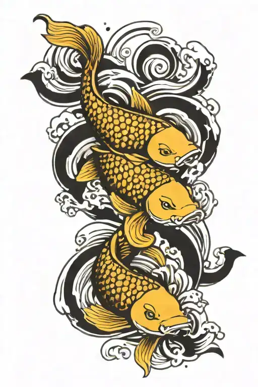 Two Carps Like Ying Yang With Water Waves