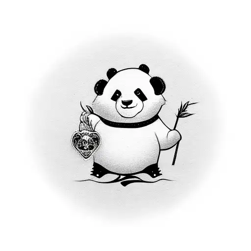 Cartoon Panda Holding A Purple Heart That Says Mom