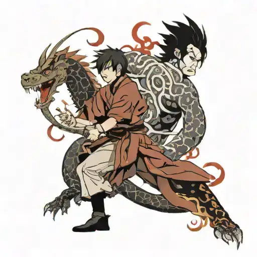 A Dynamic Scene Of Zuko Facing Off Against A Dragon In An Anime-inspired Style