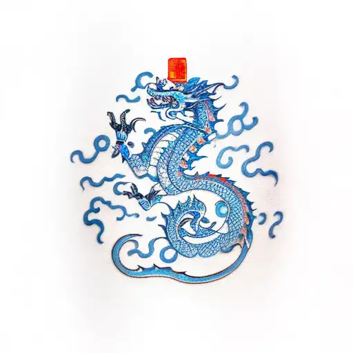 Chinese Style Dragon In Blue On Forearm