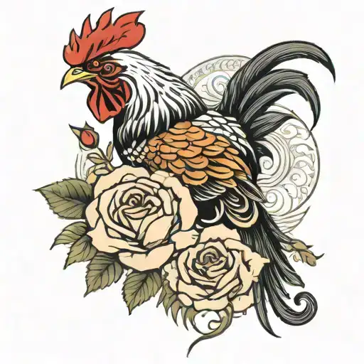 Rooster Clutching Rose Stem