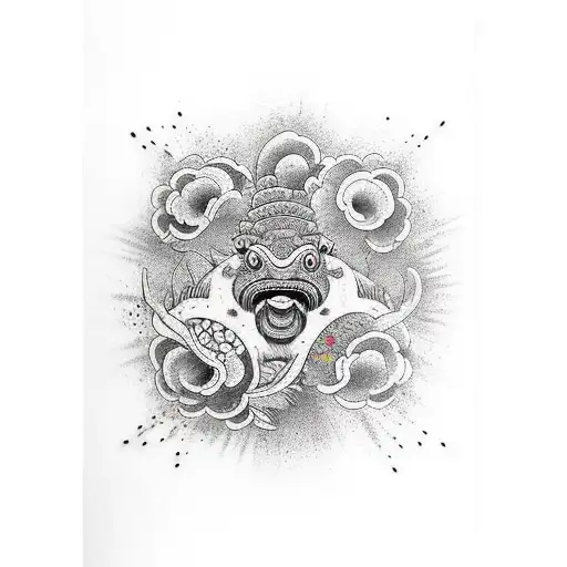 Madala With Koy Fish Swimming Down To Nirvana