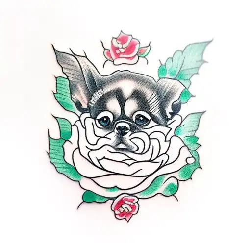 Small Dog Lying On A Rose