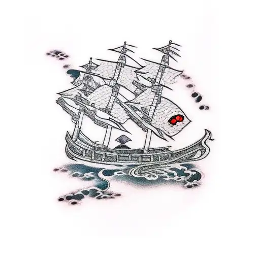 Dragon Protecting Three Mast Ship