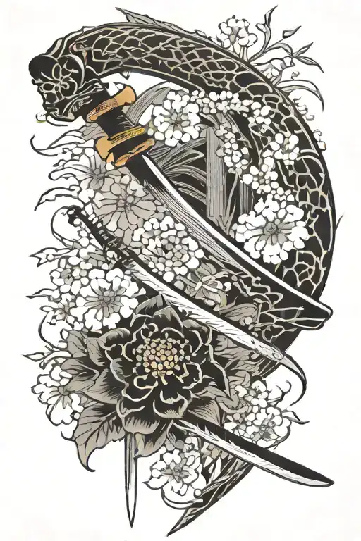 Katana And Higanbana Flower