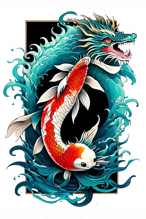 Dragon Koi Fish Swimming Upstream