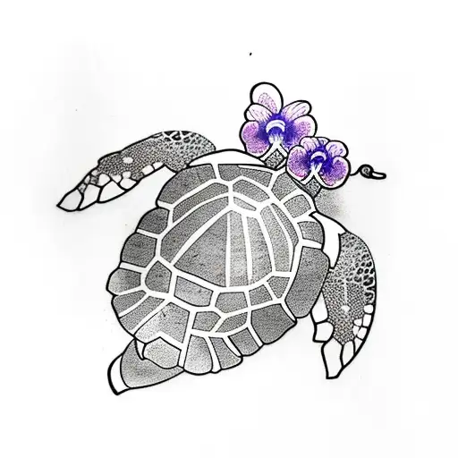 Turtle With Orchids Around It