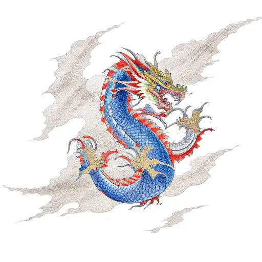 Ryu Dragon Surround By Cherry Blossoms