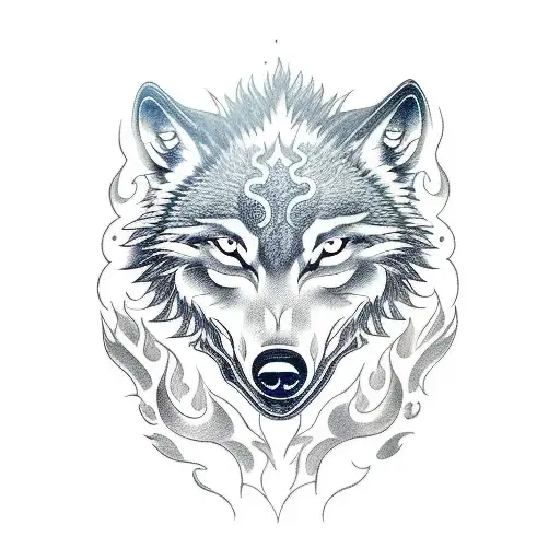 Side Profil Wolf With Flaming Claws On Its Fromt Paws