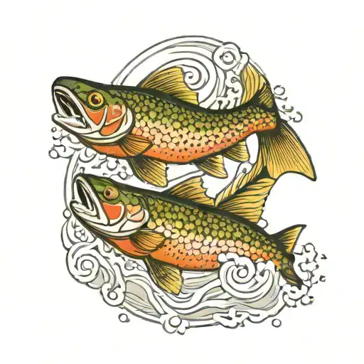 2 Trout Swimming From Above With Japanese Water