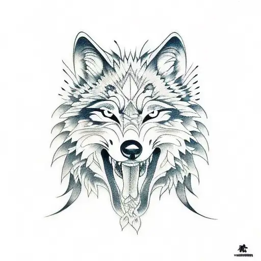 Wolf Head And Crescent Moon