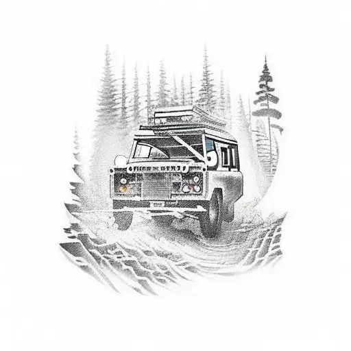A Vintage Land Rover Driving Through A Forest Of Woodworking Tools